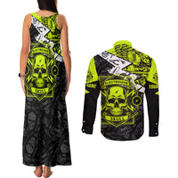 Personalised Electricians Skull Couples Matching Tank Maxi Dress and Long Sleeve Button Shirts - Wonder Print Shop