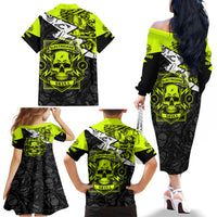 Personalised Electricians Skull Family Matching Off Shoulder Long Sleeve Dress and Hawaiian Shirt - Wonder Print Shop
