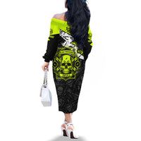 Personalised Electricians Skull Family Matching Off Shoulder Long Sleeve Dress and Hawaiian Shirt - Wonder Print Shop