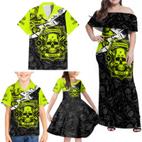 Personalised Electricians Skull Family Matching Off Shoulder Maxi Dress and Hawaiian Shirt - Wonder Print Shop