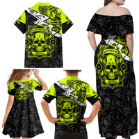 Personalised Electricians Skull Family Matching Off Shoulder Maxi Dress and Hawaiian Shirt - Wonder Print Shop