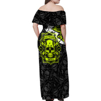 Personalised Electricians Skull Family Matching Off Shoulder Maxi Dress and Hawaiian Shirt - Wonder Print Shop