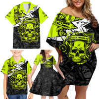 Personalised Electricians Skull Family Matching Off Shoulder Short Dress and Hawaiian Shirt - Wonder Print Shop