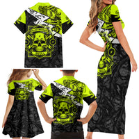 Personalised Electricians Skull Family Matching Short Sleeve Bodycon Dress and Hawaiian Shirt - Wonder Print Shop