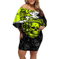 Personalised Electricians Skull Off Shoulder Short Dress - Wonder Print Shop