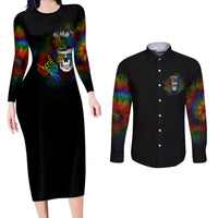 LGBT Rockin The Rainbow Life Skull Couples Matching Long Sleeve Bodycon Dress and Long Sleeve Button Shirts - Wonder Print Shop