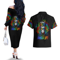 LGBT Rockin The Rainbow Life Skull Couples Matching Off The Shoulder Long Sleeve Dress and Hawaiian Shirt - Wonder Print Shop