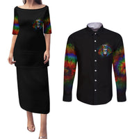 LGBT Rockin The Rainbow Life Skull Couples Matching Puletasi Dress and Long Sleeve Button Shirts - Wonder Print Shop