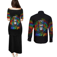 LGBT Rockin The Rainbow Life Skull Couples Matching Puletasi Dress and Long Sleeve Button Shirts - Wonder Print Shop