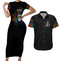 LGBT Rockin The Rainbow Life Skull Couples Matching Short Sleeve Bodycon Dress and Hawaiian Shirt - Wonder Print Shop