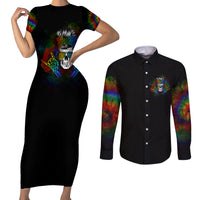 LGBT Rockin The Rainbow Life Skull Couples Matching Short Sleeve Bodycon Dress and Long Sleeve Button Shirts - Wonder Print Shop