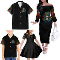 LGBT Rockin The Rainbow Life Skull Family Matching Off Shoulder Long Sleeve Dress and Hawaiian Shirt - Wonder Print Shop