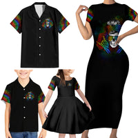 LGBT Rockin The Rainbow Life Skull Family Matching Short Sleeve Bodycon Dress and Hawaiian Shirt - Wonder Print Shop