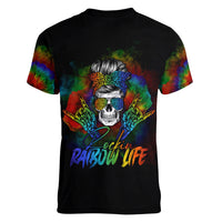 LGBT Rockin The Rainbow Life Skull Women V Neck T Shirt - Wonder Print Shop