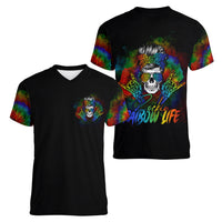 LGBT Rockin The Rainbow Life Skull Women V Neck T Shirt - Wonder Print Shop