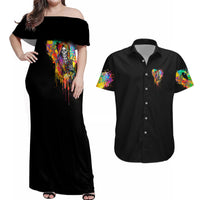 LGBT Couples Matching Off Shoulder Maxi Dress and Hawaiian Shirt Love Is Love Pride - Wonder Print Shop