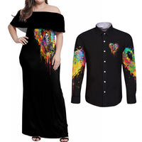 LGBT Couples Matching Off Shoulder Maxi Dress and Long Sleeve Button Shirts Love Is Love Pride - Wonder Print Shop