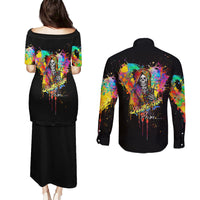 LGBT Couples Matching Puletasi Dress and Long Sleeve Button Shirts Love Is Love Pride - Wonder Print Shop