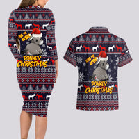 Funny Donkeys Christmas Couples Matching Long Sleeve Bodycon Dress and Hawaiian Shirt Merry Kissmyass - Wonder Print Shop