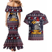 Funny Donkeys Christmas Couples Matching Mermaid Dress and Hawaiian Shirt Merry Kissmyass - Wonder Print Shop