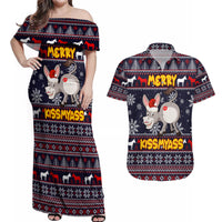 Funny Donkeys Christmas Couples Matching Off Shoulder Maxi Dress and Hawaiian Shirt Merry Kissmyass - Wonder Print Shop