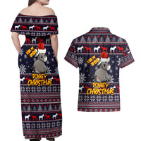 Funny Donkeys Christmas Couples Matching Off Shoulder Maxi Dress and Hawaiian Shirt Merry Kissmyass - Wonder Print Shop