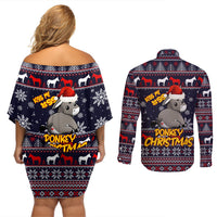 Funny Donkeys Christmas Couples Matching Off Shoulder Short Dress and Long Sleeve Button Shirt Merry Kissmyass - Wonder Print Shop