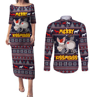Funny Donkeys Christmas Couples Matching Puletasi Dress and Long Sleeve Button Shirt Merry Kissmyass - Wonder Print Shop