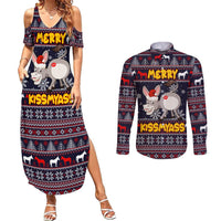 Funny Donkeys Christmas Couples Matching Summer Maxi Dress and Long Sleeve Button Shirt Merry Kissmyass - Wonder Print Shop