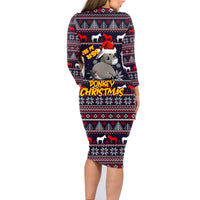 Funny Donkeys Christmas Family Matching Long Sleeve Bodycon Dress and Hawaiian Shirt Merry Kissmyass - Wonder Print Shop