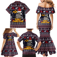 Funny Donkeys Christmas Family Matching Mermaid Dress and Hawaiian Shirt Merry Kissmyass - Wonder Print Shop
