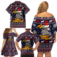 Funny Donkeys Christmas Family Matching Off Shoulder Short Dress and Hawaiian Shirt Merry Kissmyass - Wonder Print Shop