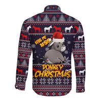 Funny Donkeys Christmas Long Sleeve Button Shirt Merry Kissmyass - Wonder Print Shop