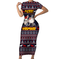 Funny Donkeys Christmas Short Sleeve Bodycon Dress Merry Kissmyass - Wonder Print Shop