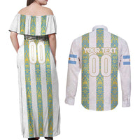 Argentina Football 2024 Couples Matching Off Shoulder Maxi Dress and Long Sleeve Button Shirt The White and Sky Blue - Wonder Print Shop