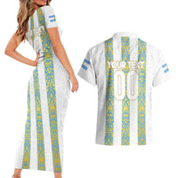 Argentina Football 2024 Couples Matching Short Sleeve Bodycon Dress and Hawaiian Shirt The White and Sky Blue - Wonder Print Shop
