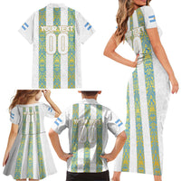 Argentina Football 2024 Family Matching Short Sleeve Bodycon Dress and Hawaiian Shirt The White and Sky Blue - Wonder Print Shop