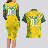 Brazil Football 2024 Couples Matching Long Sleeve Bodycon Dress and Hawaiian Shirt Selecao Bright Yellow - Wonder Print Shop