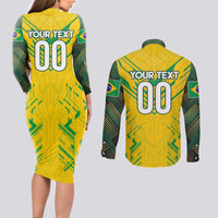 Brazil Football 2024 Couples Matching Long Sleeve Bodycon Dress and Long Sleeve Button Shirt Selecao Bright Yellow - Wonder Print Shop