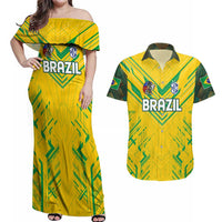 Brazil Football 2024 Couples Matching Off Shoulder Maxi Dress and Hawaiian Shirt Selecao Bright Yellow - Wonder Print Shop