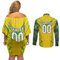 Brazil Football 2024 Couples Matching Off Shoulder Short Dress and Long Sleeve Button Shirt Selecao Bright Yellow - Wonder Print Shop