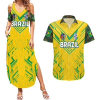 Brazil Football 2024 Couples Matching Summer Maxi Dress and Hawaiian Shirt Selecao Bright Yellow - Wonder Print Shop