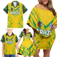 Brazil Football 2024 Family Matching Off Shoulder Short Dress and Hawaiian Shirt Selecao Bright Yellow - Wonder Print Shop