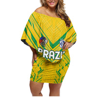 Brazil Football 2024 Family Matching Off Shoulder Short Dress and Hawaiian Shirt Selecao Bright Yellow - Wonder Print Shop