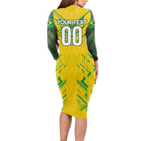 Brazil Football 2024 Long Sleeve Bodycon Dress Selecao Bright Yellow - Wonder Print Shop
