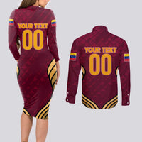 Custom Venezuela Football 2024 Couples Matching Long Sleeve Bodycon Dress and Long Sleeve Button Shirt The Red Wine - Wonder Print Shop