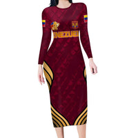 Custom Venezuela Football 2024 Family Matching Long Sleeve Bodycon Dress and Hawaiian Shirt The Red Wine - Wonder Print Shop