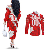 Canada Soccer 2024 Couples Matching Off The Shoulder Long Sleeve Dress and Long Sleeve Button Shirt Canucks The Reds