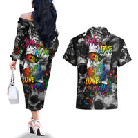 LGBT Couples Matching Off The Shoulder Long Sleeve Dress and Hawaiian Shirt Lgbt We Are Born Of Love Love Is Our Mother - Wonder Print Shop