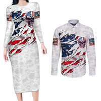 American Flag Skull Couples Matching Long Sleeve Bodycon Dress and Long Sleeve Button Shirt - Wonder Print Shop